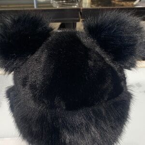 Adorable Bear Black Faux Furry Hat